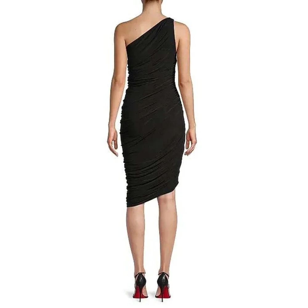 Norma Kamali Diana Ruched One-Shoulder Midi-Dress Black Women's Medium